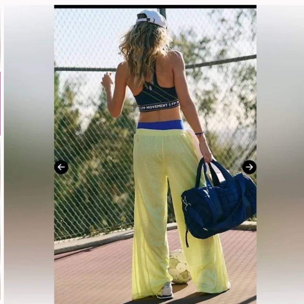 FP Movement by Free People Overtime Mesh Wide Leg Pants Sour Citrus Yellow Small - Picture 3 of 11